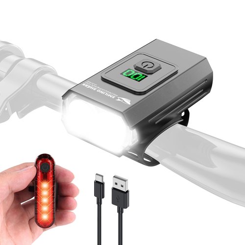Smiling Shark Bicycle Lights, LED Bike Front Clip Light & Free Red Tail Light IPX6 Waterproof USB Rechargeable Powerful Safety Bike Headlight Accessories Set for Night Riding Cycling