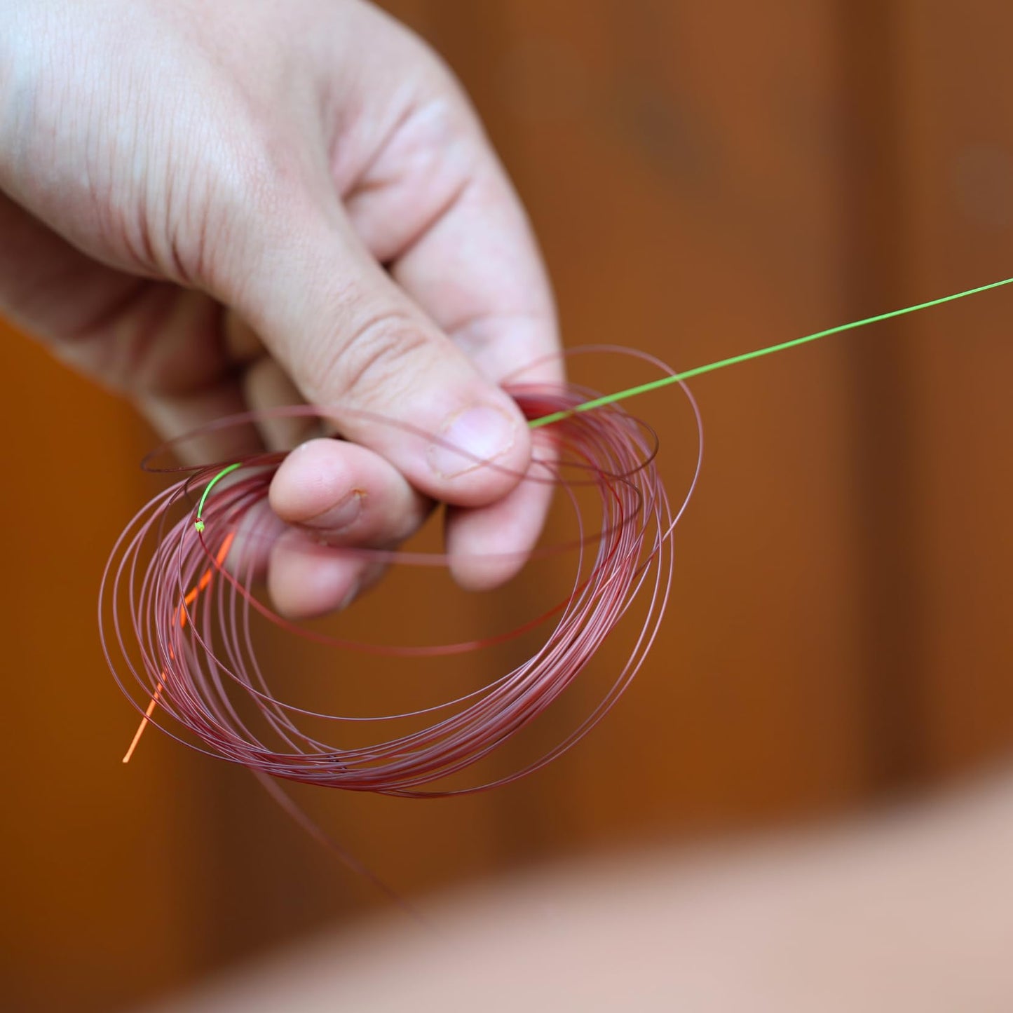 The Fly Crate Euro Nymph Leader | 21 Feet Mono-Rig with 2mm Tippet Ring | Adjustable Red and Chartreuse Indicator Tippet | Handmade in The USA | Technical European Nymphing Fly Leader 1 Pack (Thin)