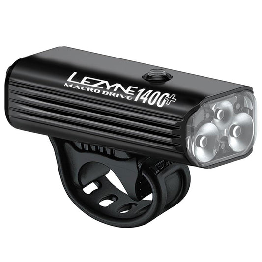 LEZYNE Macro Drive 1400+ Bicycle USB Rechargeable IPX7 Waterproof 3 White LED Tri-Focus Optics Front Light w/ 4 Solid & 3 Flash Modes | Satin Black, 1400 Lumens/USB-C