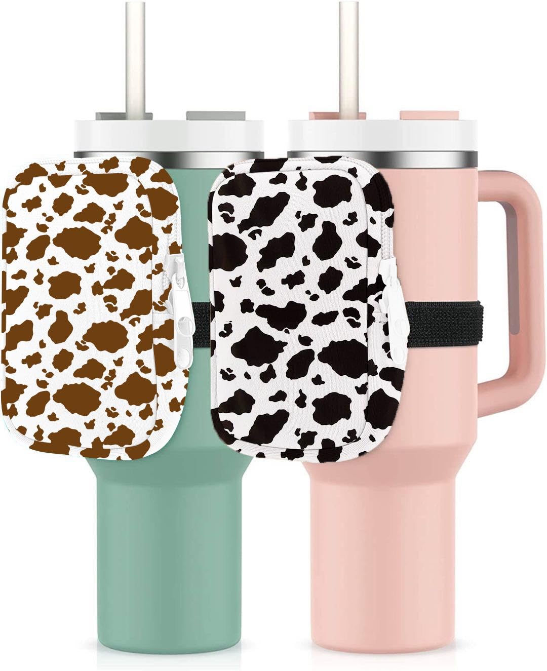 Water Bottle Bag Gym Accessories for Women Pouch Stanley Cup Organizer Compatible with 40oz Tumbler (Cow)
