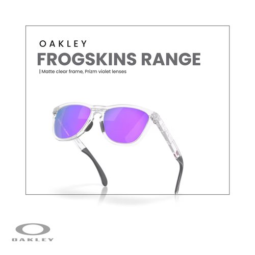 OAKLEY Frogskins Range OO9284 928412 55MM Matte Clear/Prizm Violet Square Sunglasses for Men For Women+ Bundle Accessory Leash Kit, Microfiber Pouch