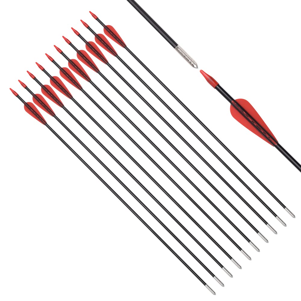 Fiberglass Arrows Archery 24 Inch Target Shooting Practice Safetyglass with Red Spots Vanes for Recurve Bows Suitable for Youth Children Woman Beginner 6 PCS