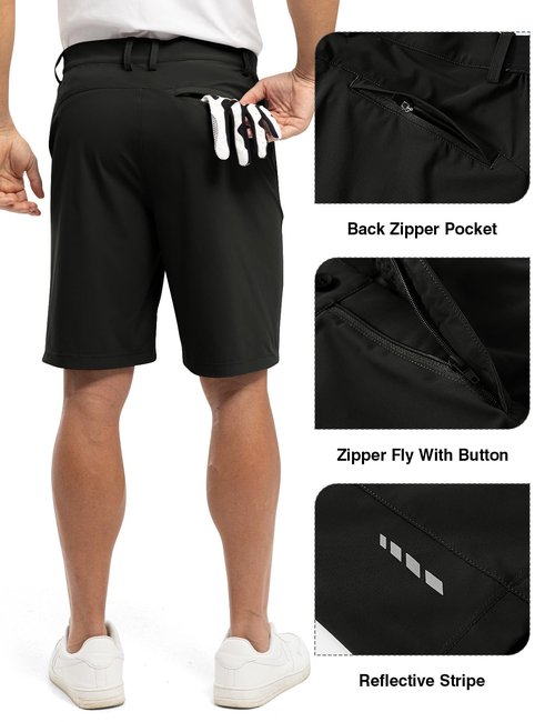 TBMPOY Men's 9" Golf Shorts Quick Dry Casual Shorts Dress Shorts Flat Front Stretch Lightweight for Work Business Travel Black 34