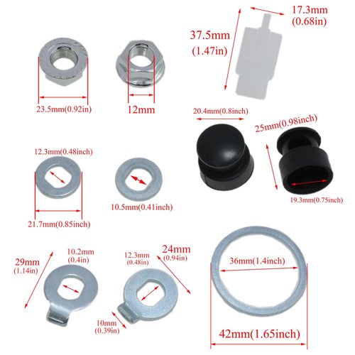 Meuey Lyot M12 Washer Gasket and nut Cap Bicycle Safety Gasket Electric Bicycle axle nut Suitable for 250W, 350W, 500W, 750W Electric Bicycle Motor Accessories 1 Set
