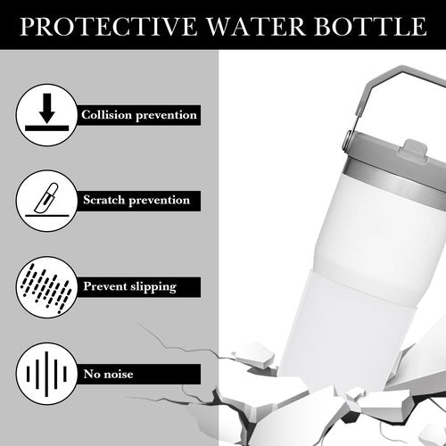 Linkidea Water Bottle Boot Compatible with Stanley Quencher H2.0 20oz/30oz/40oz, IceFlow Flip 20oz/30oz, Silicone Waterbottle Bottom Sleeve Cover Protector, Bottle Bumper (White / 2 Pack)
