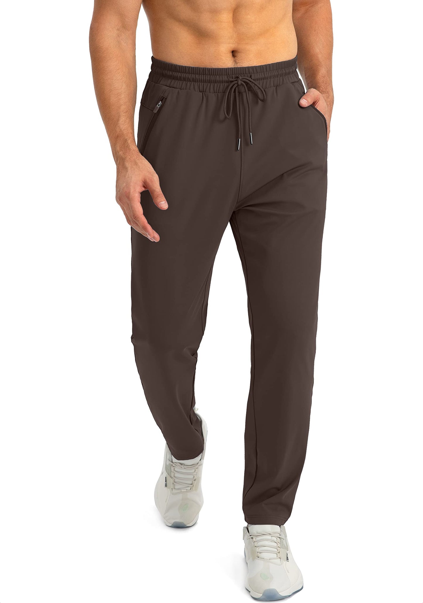 G Gradual Men's Sweatpants with Zipper Pockets Tapered Joggers for Men Athletic Pants for Workout, Jogging, Running (Brown, 3X-Large)