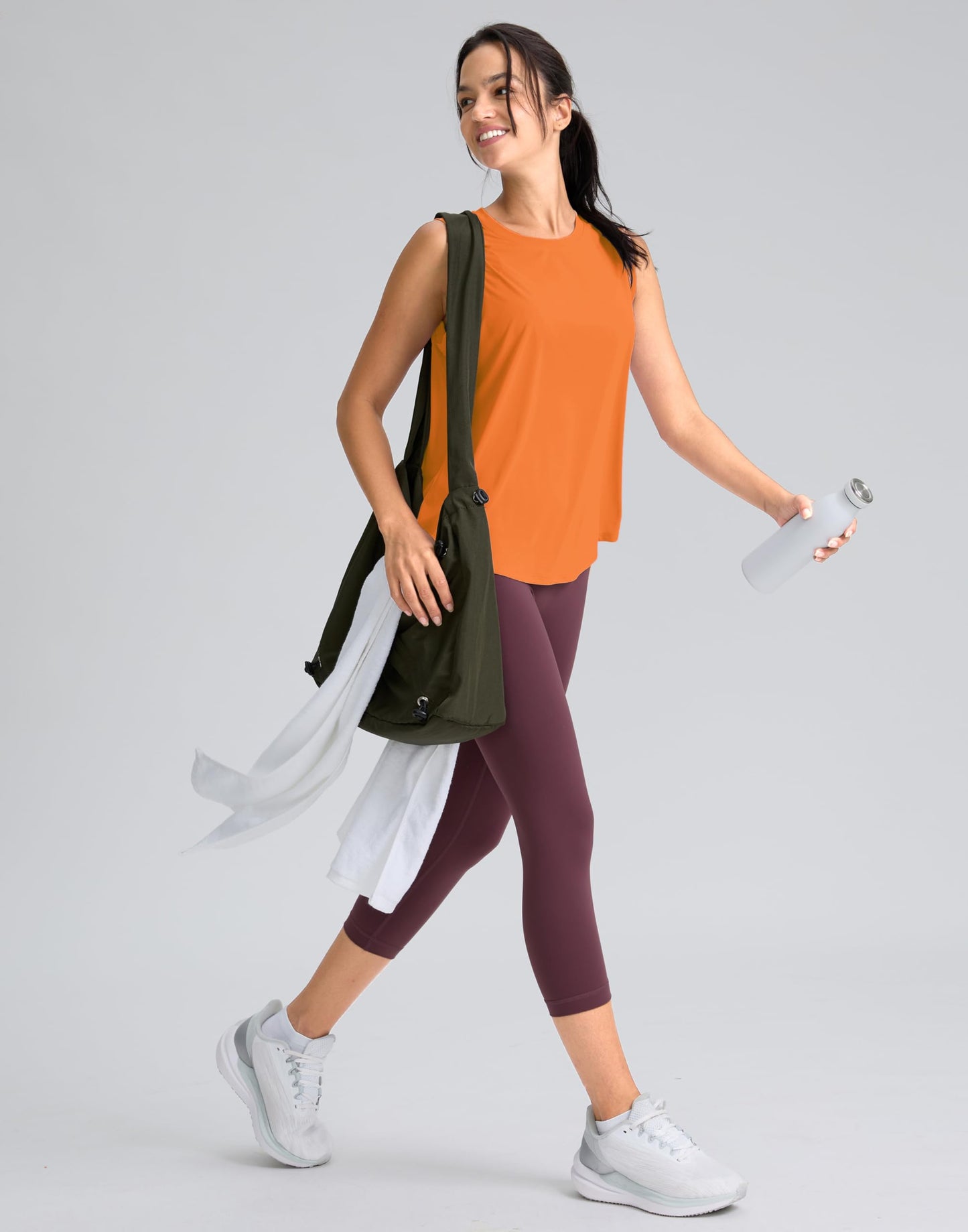 SANTINY Women's Sleeveless Workout Tops Breathable Lightweight Active Tennis Yoga Shirts Athletic Running Tank Tops for Women (Neon Orange_M)
