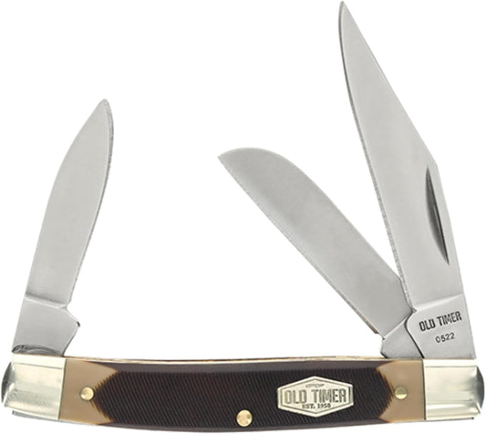 Old Timer 34OT Middleman 5.7in S.S. Traditional Folding Knife with 2.4in Clip Point Blade and Sawcut Handle for Outdoor, Hunting, Camping and EDC,Brown