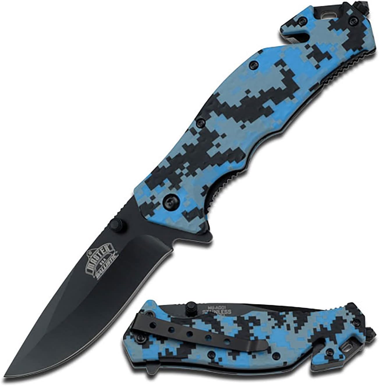 Master USA MU-A001 Series Spring Assist Folding Knife, Black Blade, 4-1/2-Inch Closed