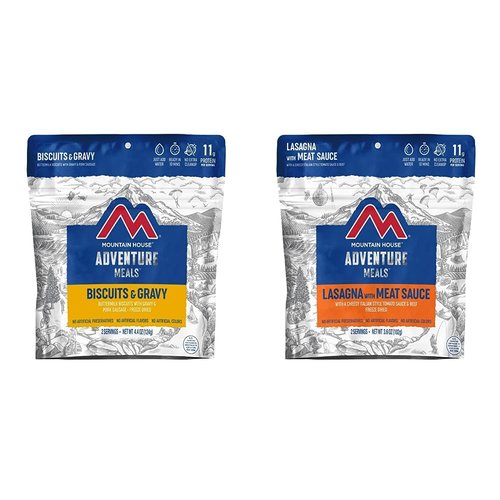 Mountain House Biscuits & Gravy and Lasagna with Meat Sauce | Freeze Dried Backpacking & Camping Food |2 Servings Each