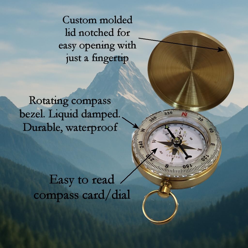 Glow in The Dark Brass Pocket Compass – Waterproof Navigation Tool for Camping, Hiking, Backpacking, Orienteering, Hunting, Survival Gear, Outdoor Safety & Adventure Gift