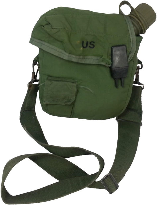 New 2 Qt OD Canteen with Used 2 Qt OD Canteen Cover with Strap - K1025