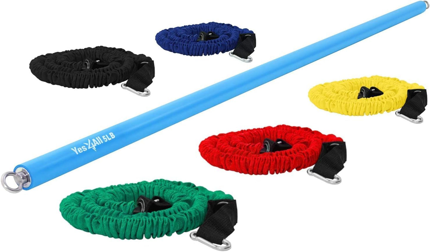 Yes4All Total Body Workout Weighted Bar, Resistance Band Bar, Racks for Strength Training, Exercise Bar for Yoga in Home and Gym - Single/Combo
