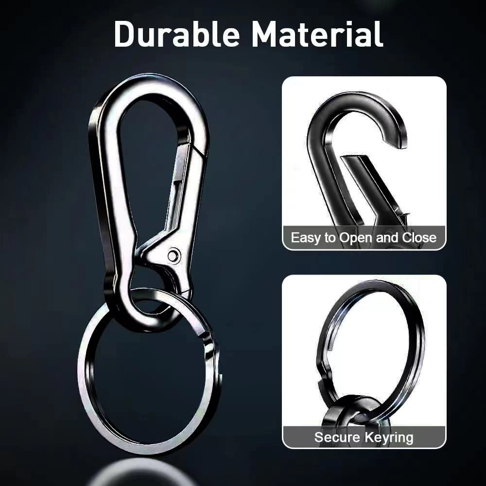 4Pcs Metal Carabiner Clip Keyring Keychain Key Ring Chain Holder for Car Keys/Purse- Black Keychain Hook Organizer
