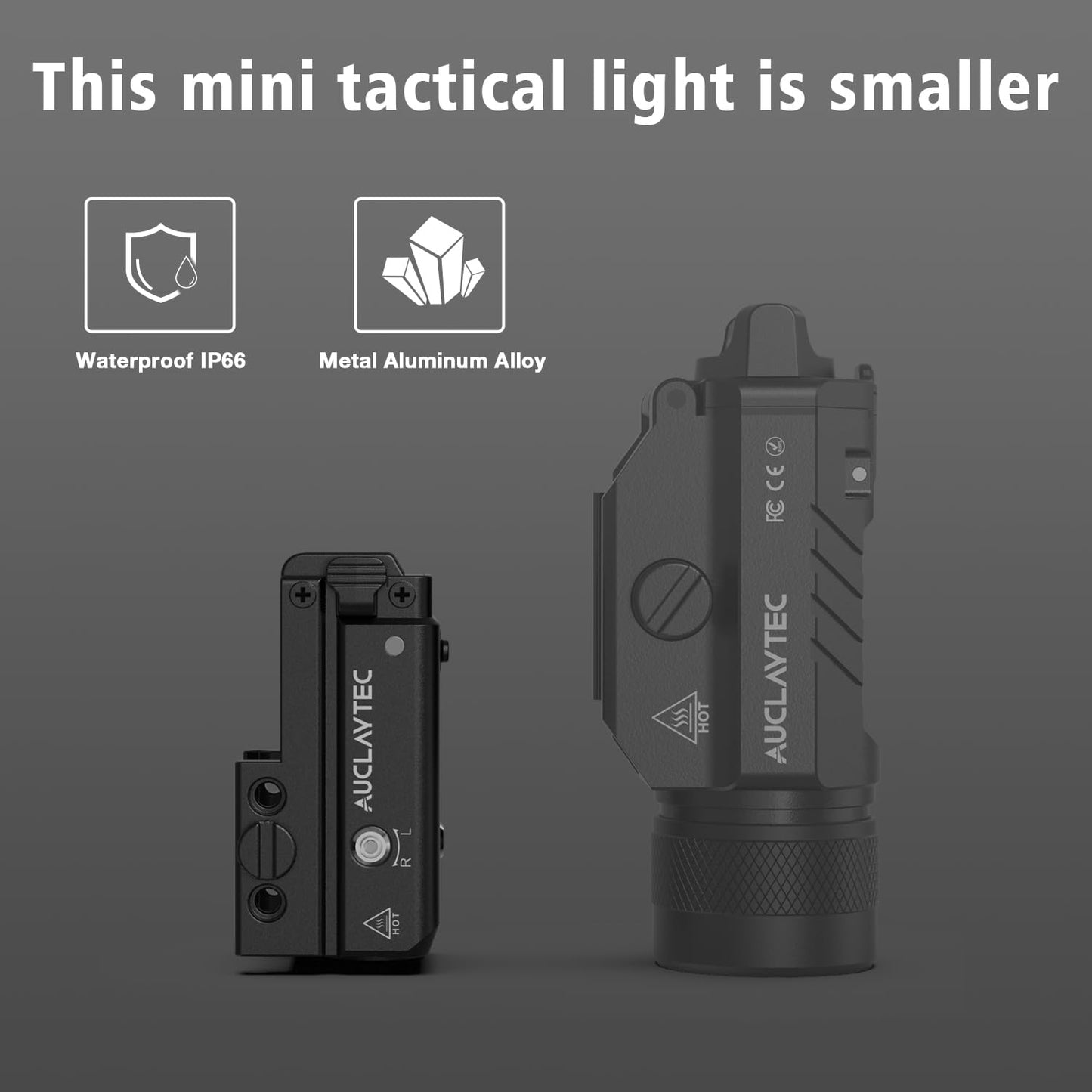 AUCLAYTEC 450 Lumen Pistol Flashlight Red Beam Laser Light Combo Gun Light, Compact Pistol Laser Flashlight Combo USB-C Rechargeable Tactical Flashlight for GL or Picatinny Rail