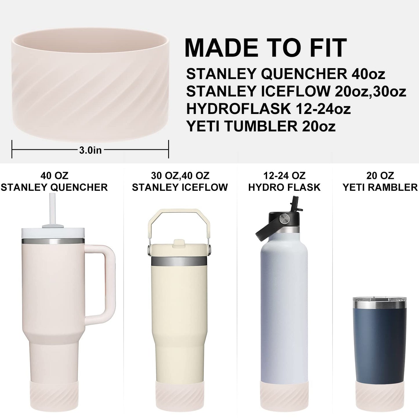 Affute Protective Silicone Boot for Stanley Quencher H2.0 40 oz & IceFlow Flip 20 oz 30 oz and hydroflask 12-24 oz, Anti-Slip Bottle Bottom Sleeve Cover (Rose Quartz)