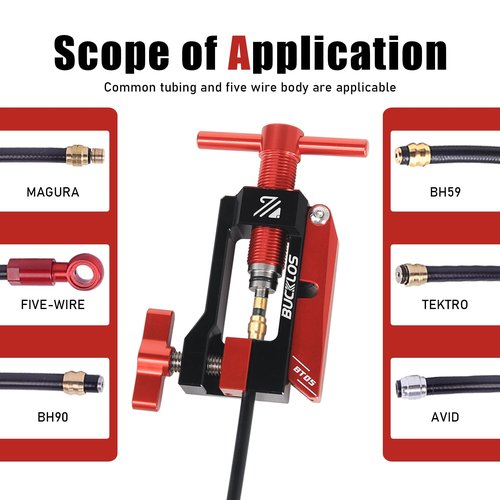 BUCKLOS Bike Brake Hydraulic Disc Brake Hose Fitting Insert Tool, 2 in 1 Needle Driver Insertion Tool with Mineral Hose Cutting Tools BT05 for MTB Road Bike Compatible with BH90/BH59/Avid/MAGURA/Banjo