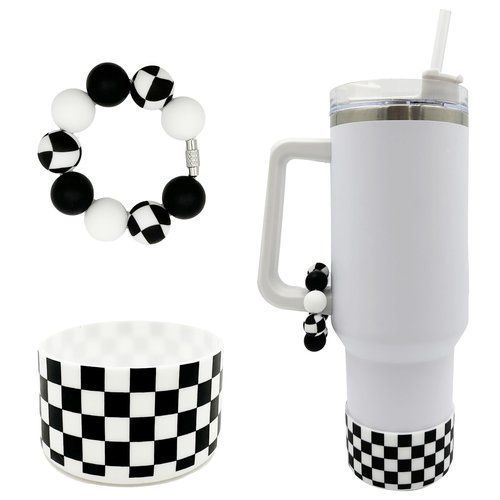 WAFOIRO Silicone Boot Tumbler Handle Decor Tumbler Cup Cover Water Bottle Accessories for 30oz&40oz Stanley Protective Bottom Sleeve（Checkered）