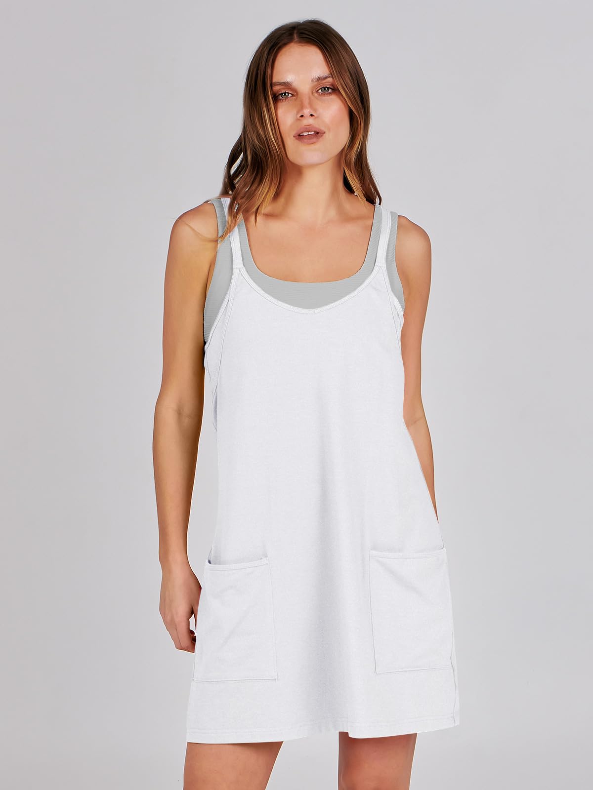 ANRABESS Women Athletic Dress Summer Tennis Workout Active Sports Mini Romper Dress Built in Shorts Travel Vacation Clothes White XX-Large