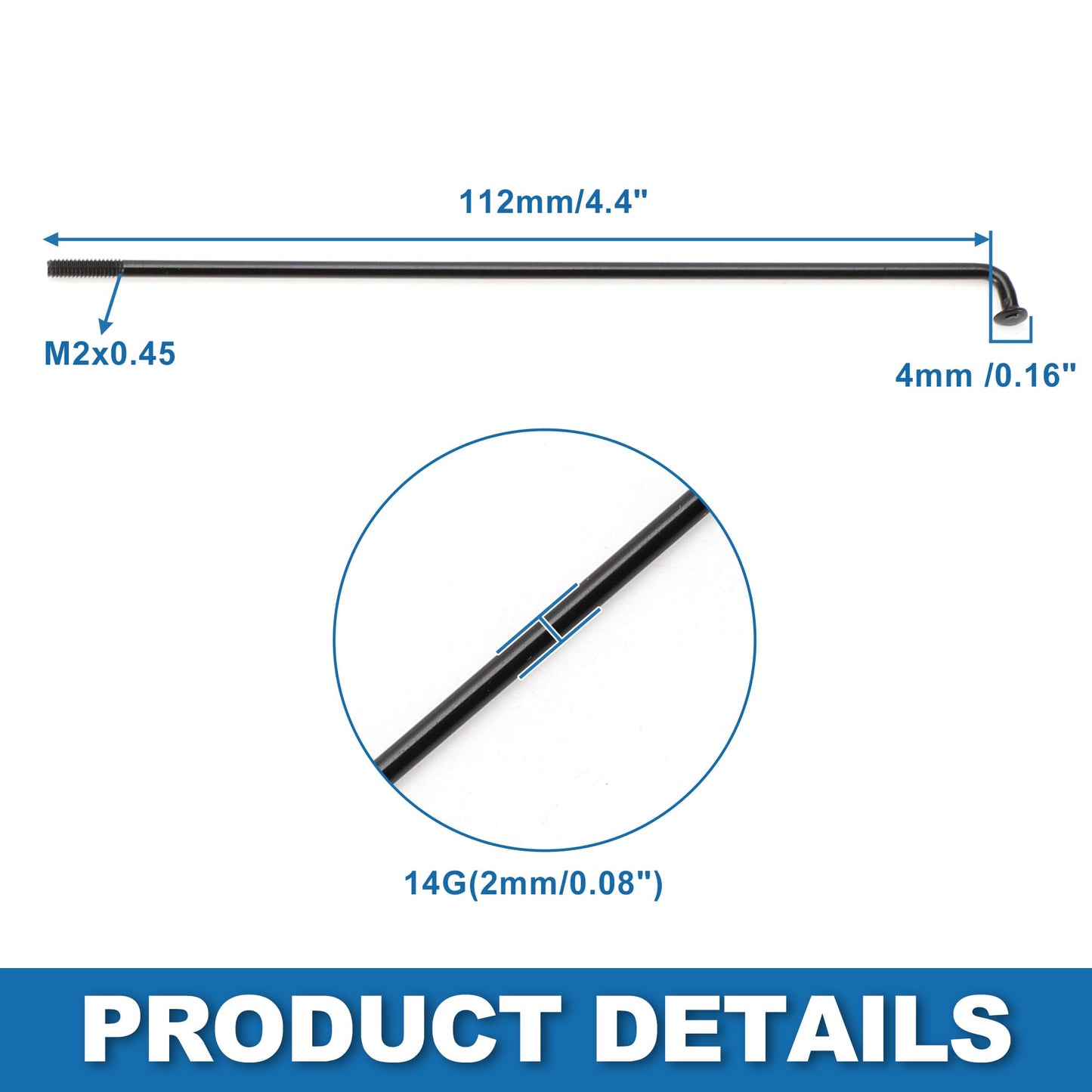 A ABSOPRO Bike Bicycle Spokes 14G 112MM Mountain Bike Spokes Steel Black 36Pcs