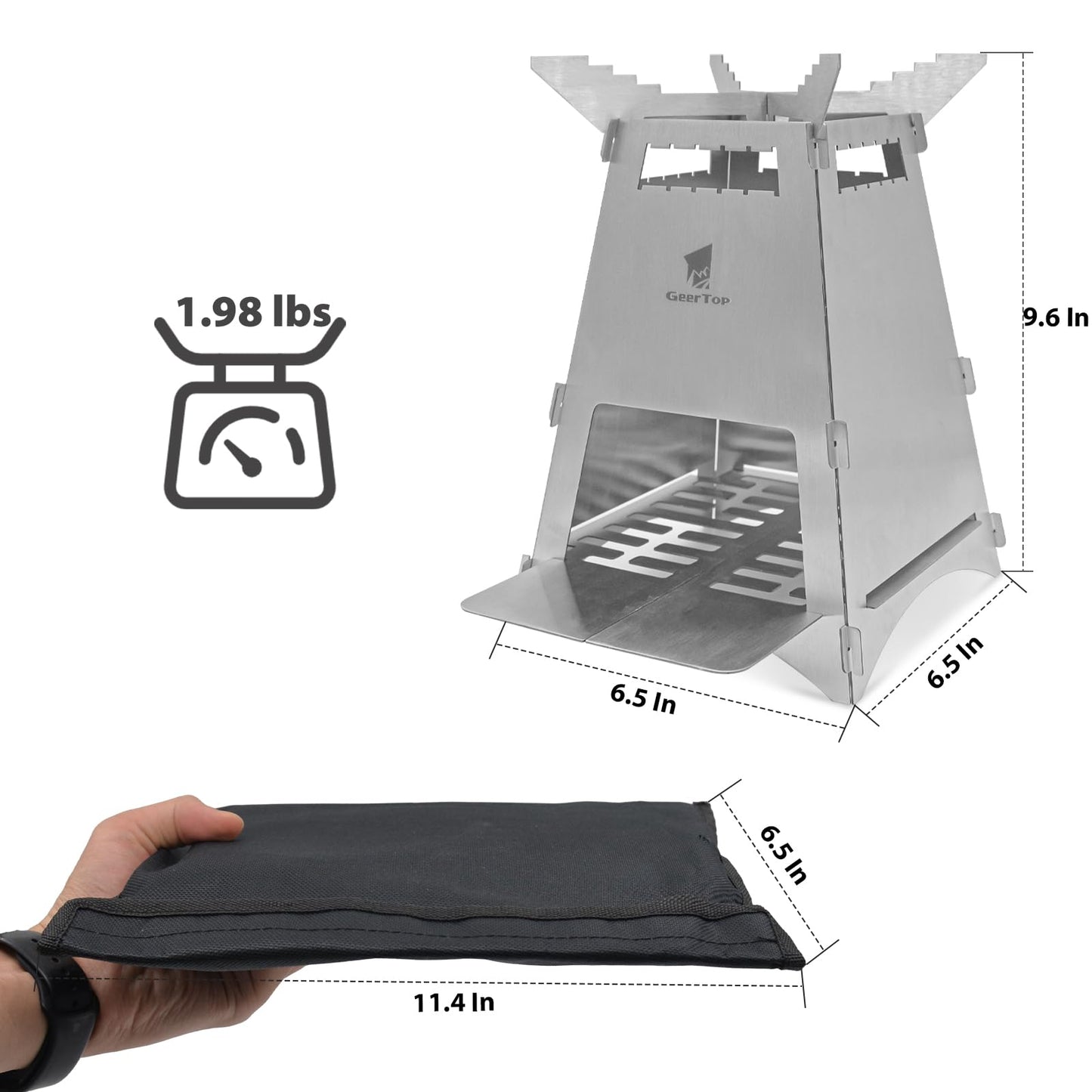 GEERTOP Portable Backpacking Stove Folding Wood Stove Camp Mini Stainless Steel Survival Stove for Camping Hiking Travelling