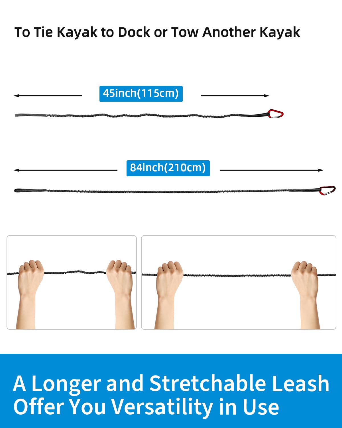 OCEANBROAD Kayak Paddle Leash with D-Ring Stretchable Bungee Strap Lanyard Rope for SUP Kayaking Boating Canoeing Fishing Pole Rod 4-7 Feet Black 4 Pack