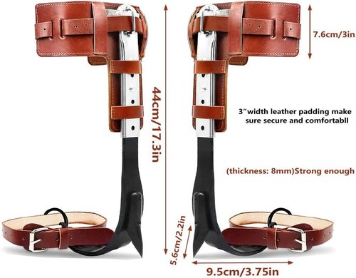 MYCGJH Tree Climbing Spikes Set with Harness Belt, Upgrade Cow Leather Tree Climbing Spikes Height Adjustable Tree Climbing Gear Pole Forging Tree Climbing Tool for Outdoor Activities
