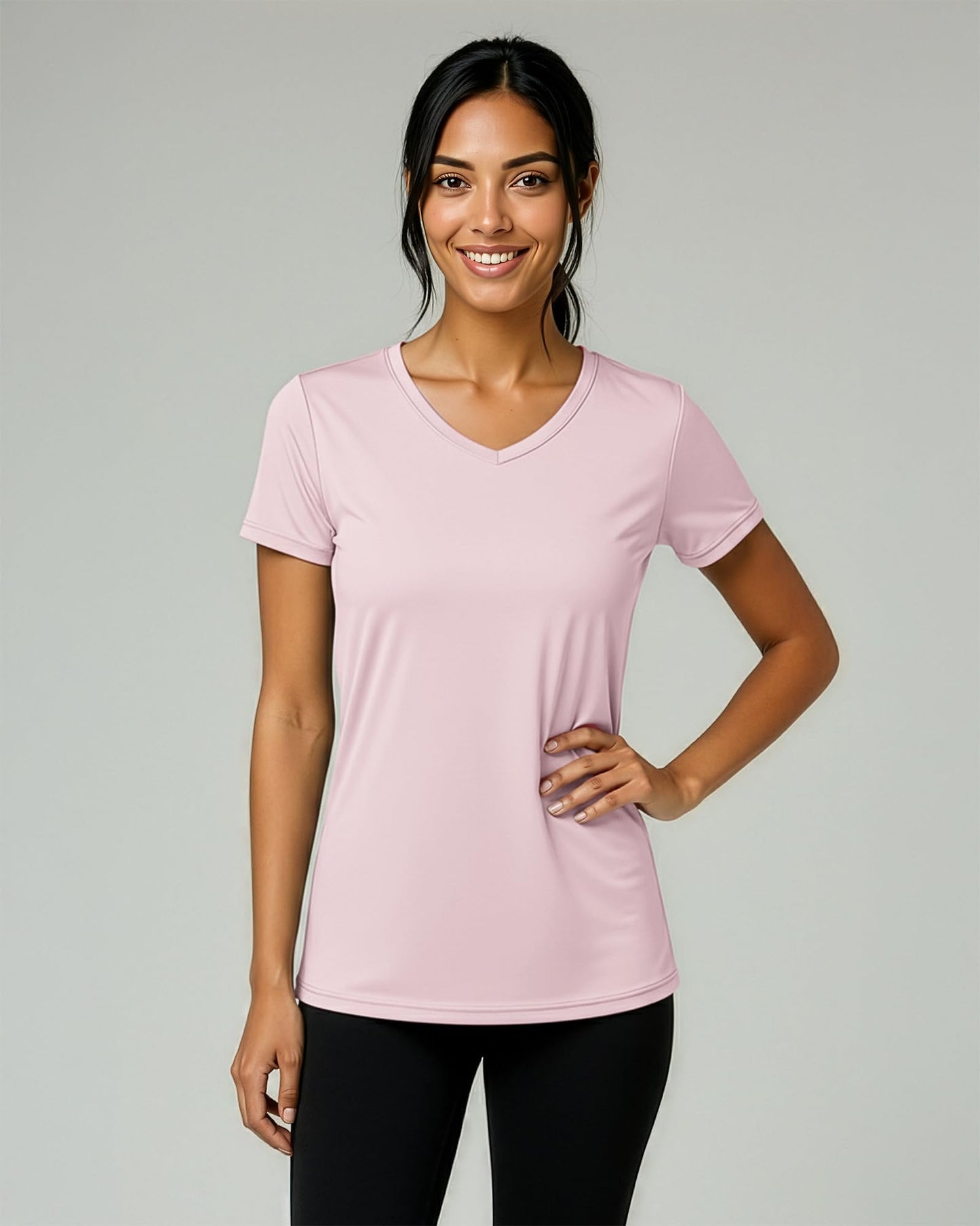 Real Essentials 5 Pack: Women's Dry-Fit Short Sleeve V Neck T Shirt Workout Fitness Yoga Top Tee (Available in Plus Size), Set 6, 2X