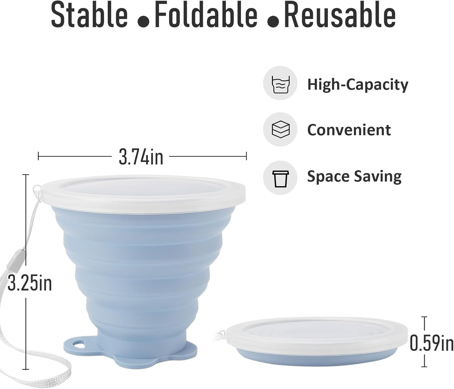 JBER Silicone Collapsible Travel Cup, 4 Pack Silicone Folding Camping Cup with Lids Expandable Drinking Cup Set BPA Free Reusable Portable Graduated for Outdoor Hiking Travel