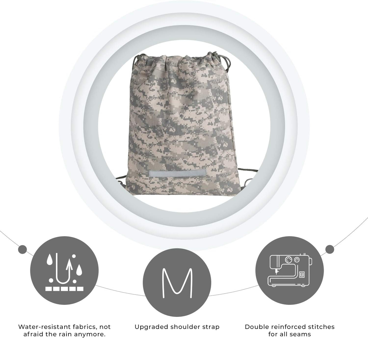 ImpecGear Heavy Duty Drawstring Backpack Digital Camouflage Army Navy Military Sack Bag (Pack of 1)