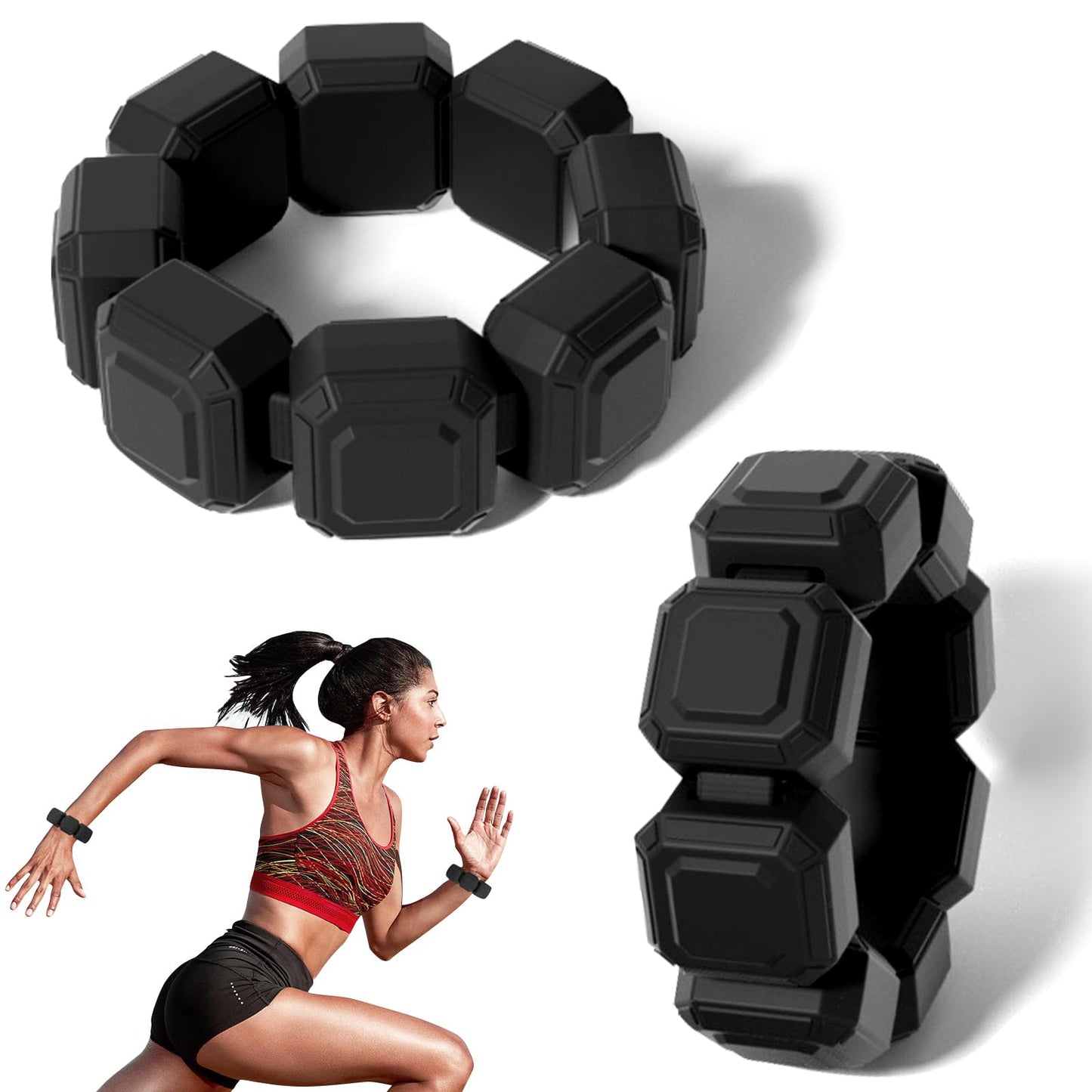 Silicone Weight Bearing Bracelets, 0.33lb x 1 Pair for Women and Kids, lightweight Wrist＆Ankle Weights with Elastic String, Portable Mini Excercise Wrist Weights for Walking,Running,Yoga,Dance,Gymnastics and Aerobics - Black