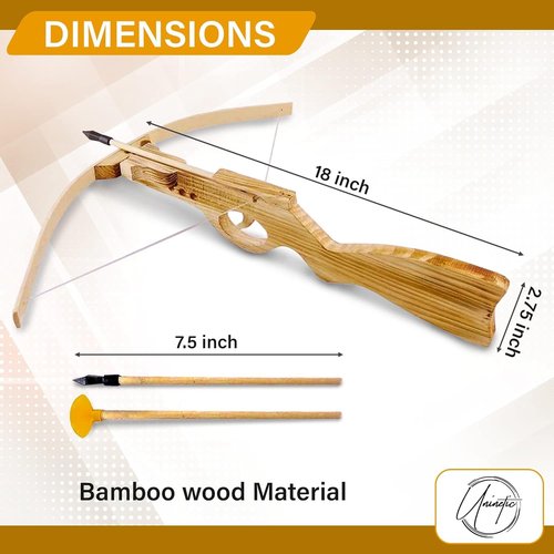 Handmade Wooden Crossbow - Archery Set with 10 Rubber-Tipped Bamboo Wood Arrows, 10 Suction Cup Arrows - Birthday Party Games, Gifts