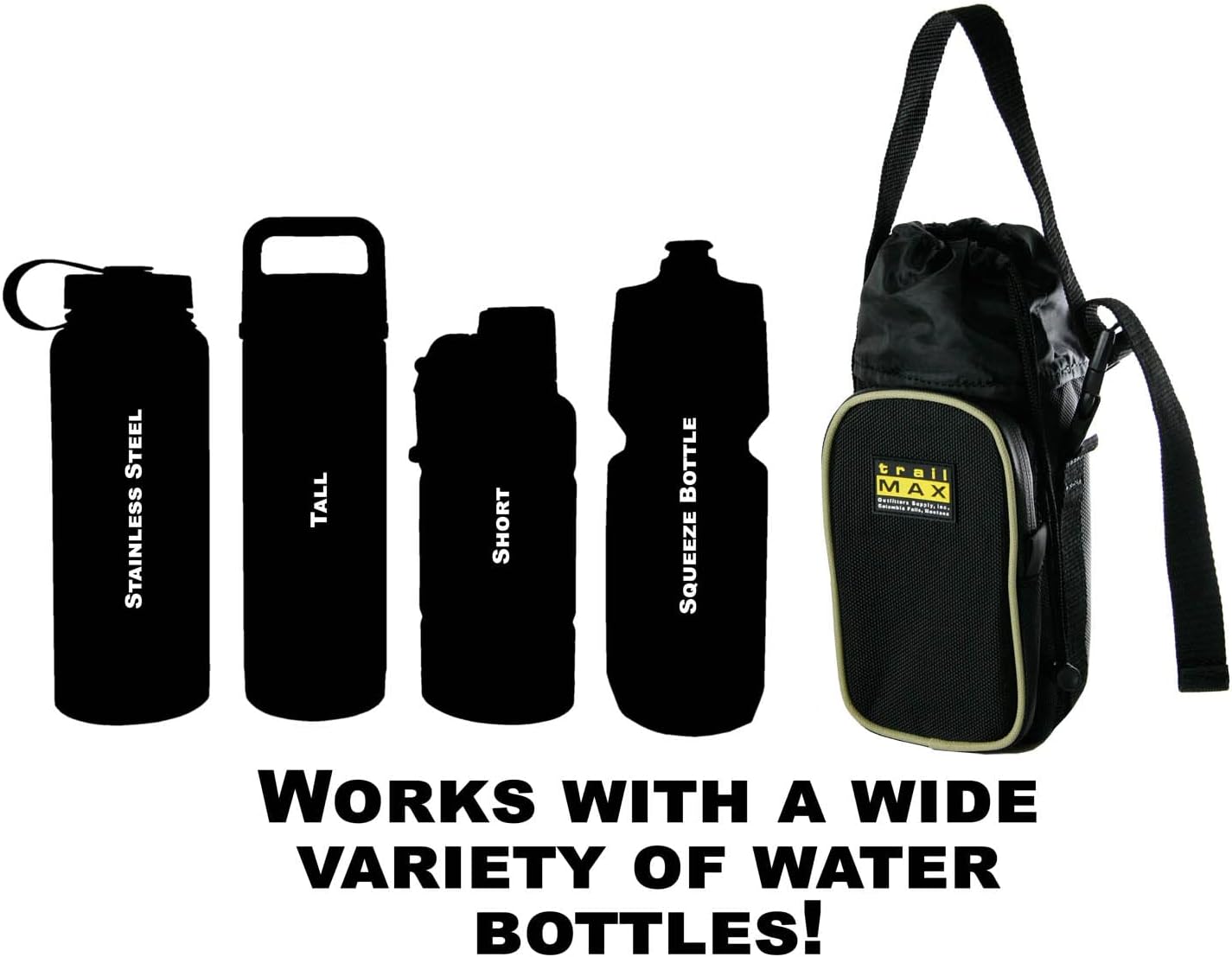 TrailMax 500 Series Water Bottle Horse Saddle Bag; Insulated & Padded Drink Holder; Western & endurance Saddle Water Carrier; Saddlebag w/ 1 Liter Stainless Steel Water Bottle; Black & Sand