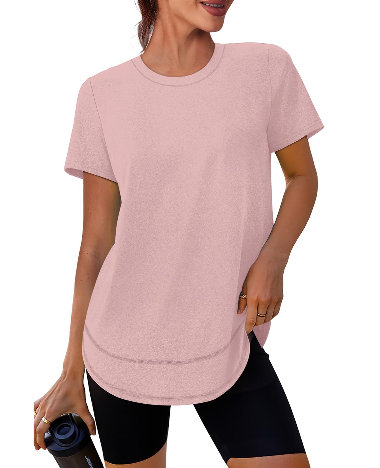 Short Sleeve Shirts for Women Workout Yoga Tops Sun Protection Clothing Summer Outfits Rash Guard Side Slit Blue XL