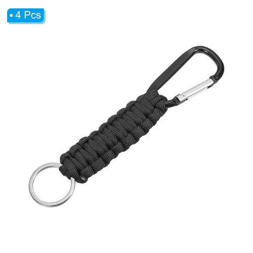 PATIKIL Paracord Keychains, 4 Pcs Braided Paracord Keychain Clip Paracord Lanyard with D Hook Clip for Outdoor Camping Hiking, Black