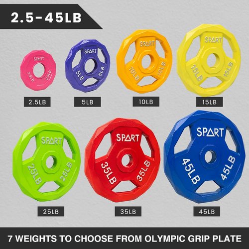 SPART Color Coded Weight Plate 2-Inch Cast Iron Tri-Grip Plate for Barbell,Solid Cast Iron Olympic Weight Plates for Strength Training, Weightlifting, Crossfit, 2.5LB, Pair