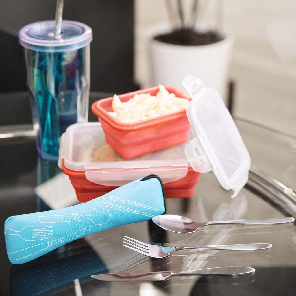 Reusable Travel Utensils with Case | Fork and Spoon Set with Knife and Optional Straws Great Office, Travel, or Camping Accessories | Lightweight, Sturdy Utensils