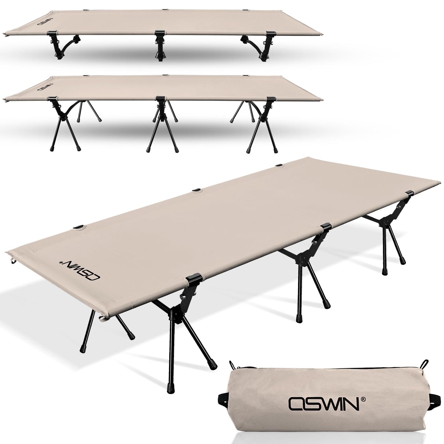 OSWIN Adult Backcountry Camping cot with Leg Extension, rollaway Camping cot, Ultralight Folding Backpack Bed, Support 330-pound, Portable Camping Bed Outdoor Hiking RV Beach（Khaki）