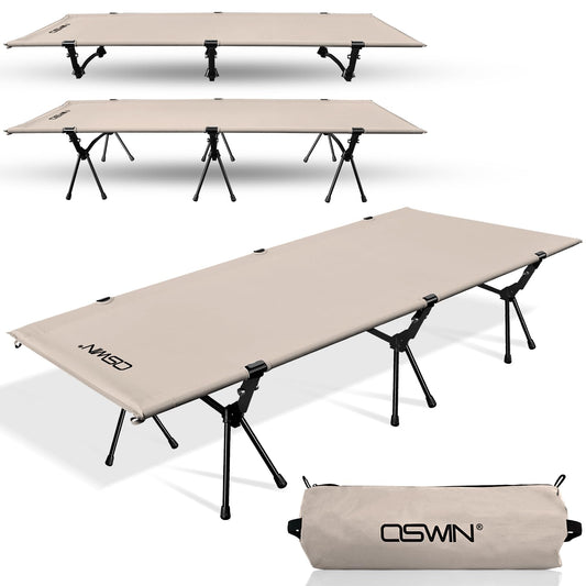 OSWIN Adult Backcountry Camping cot with Leg Extension, rollaway Camping cot, Ultralight Folding Backpack Bed, Support 330-pound, Portable Camping Bed Outdoor Hiking RV Beach（Khaki）