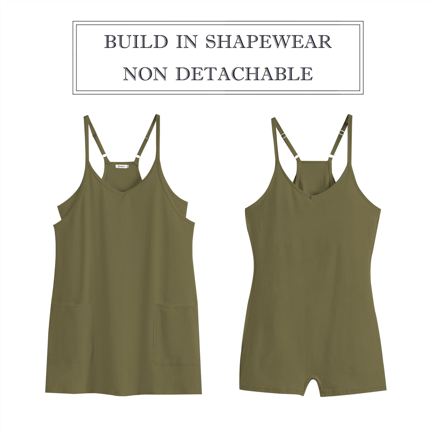 ANRABESS Women Athletic Dress Summer Tennis Workout Active Sports Mini Romper Dress Built in Shorts Travel Vacation Clothes Army Green Large