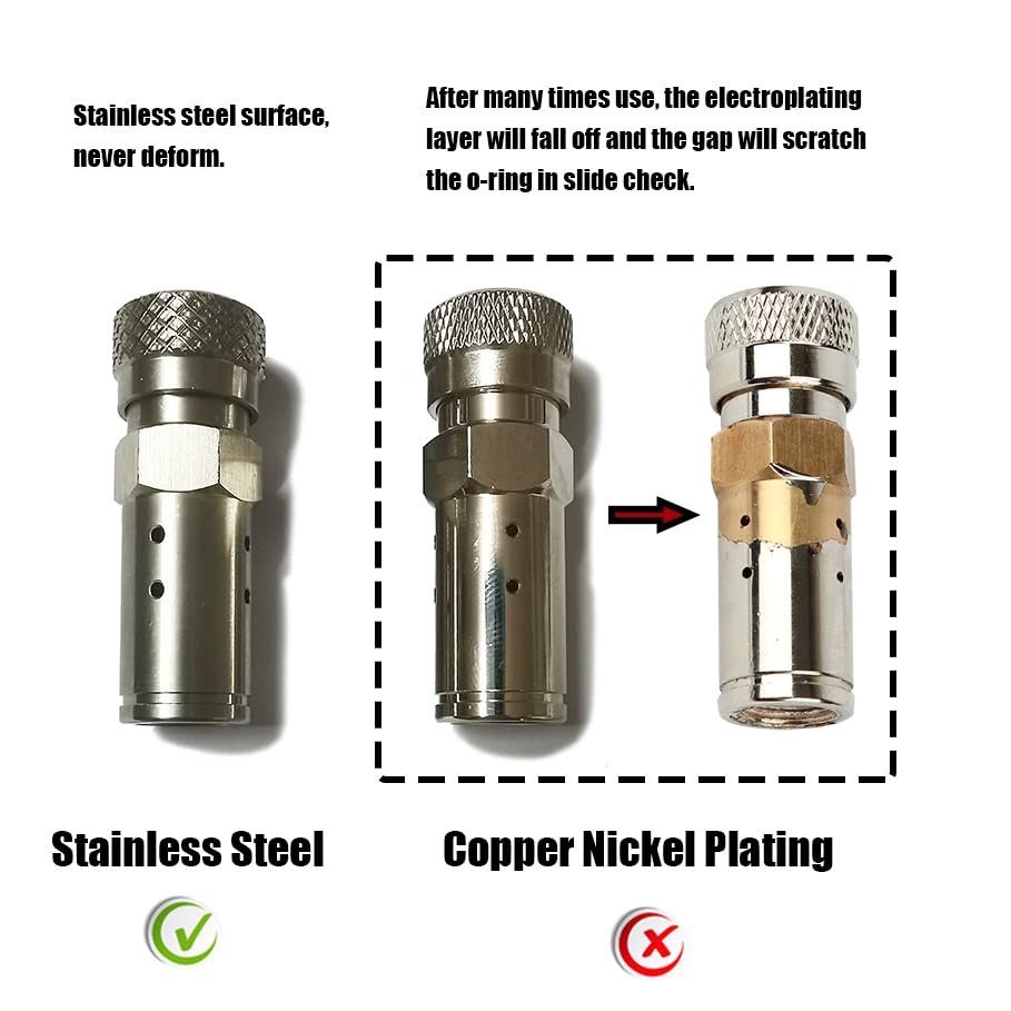 Aopkeo Paintball Gun Marker Remote Hose Coiled Line Stainless Steel Quick Disconnect 138inches with Slide Check 1500psi Gauge (Slide Check and Gauge)