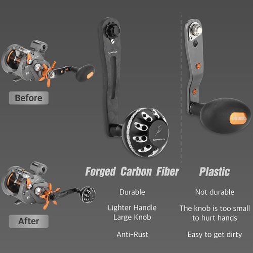 GOMEXUS Power Handle Compatible for Okuma Cold Water Linecounter Trolling Reel Handle 85mm Forged Carbon
