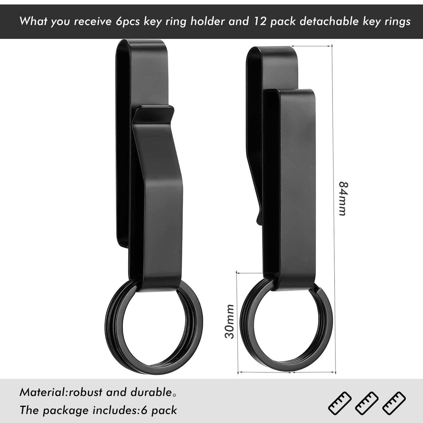 Sureio 6 Pack Duty Belt Key Holder Tactical Stealth Duty Key Ring Holder Stainless Steel Tactical Key Ring for Police and Fire Agencies Belt Quick Release Keyring 2.25 Inch Max