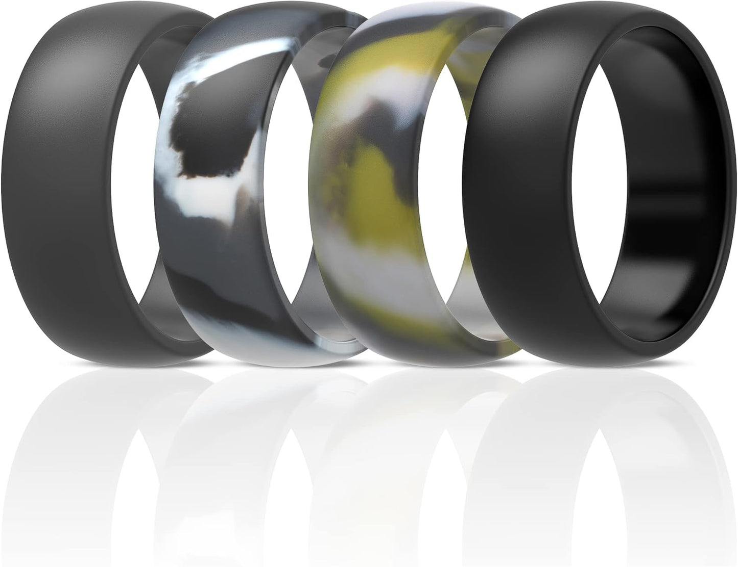 ThunderFit Mens Silicone Rings Wedding Bands, Classic & Striped Style 8.7 mm Wide 2.5mm Thick - 4 Pack