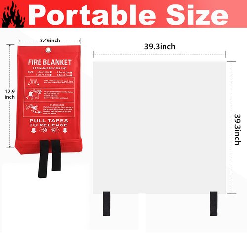 Emergency Fire Suppression Blankets 40" x 40" Fire Proof Fiberglass Blanket for Survival - High Heat Resistant Fire Extinguisher for Office, Home, Kitchen, Grill, Camping, Car, School, etc. 1-Pack