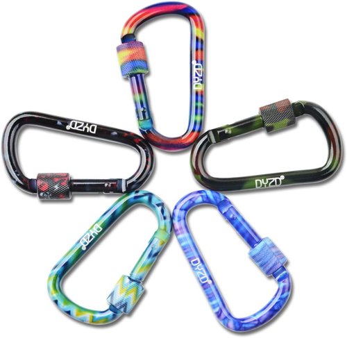 DYZD Gear Aluminum Alloy D Shape Buckles D Ring Keychains Screw Locking Spring Clip Hook Keyring Clip Hook-5 Colors