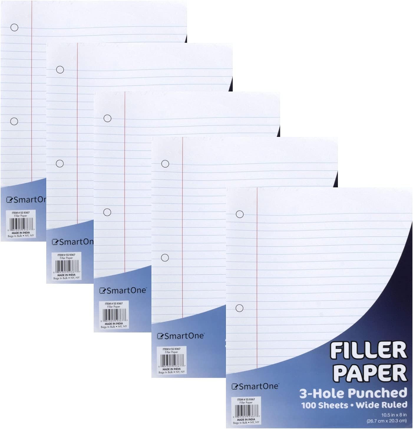 50 Pack Bulk Binder Paper Wide Ruled, 3 Hole Punched Loose Leaf Binder Paper Bulk - 100 Sheets (200 Double-Sided Pages)