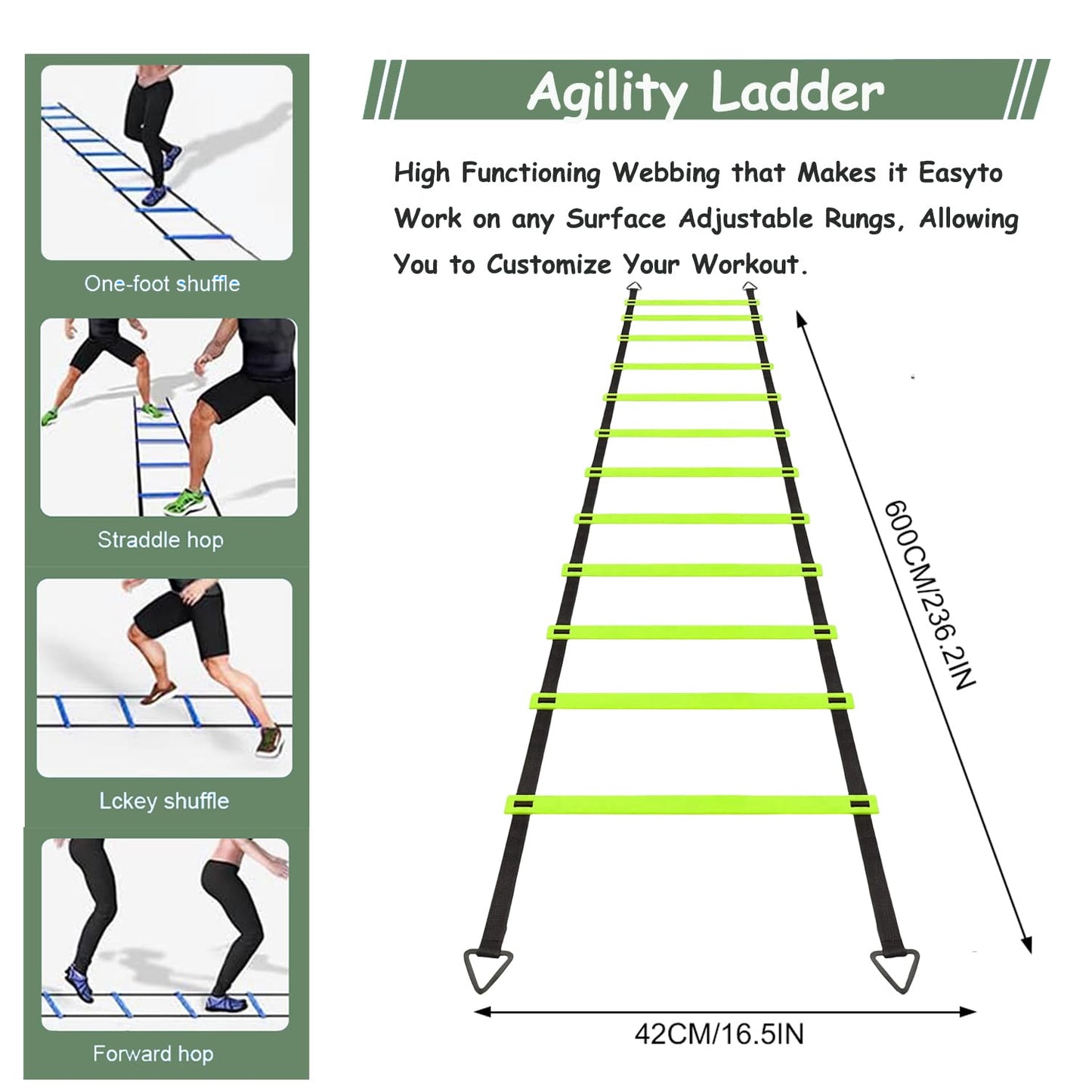 Agility Ladder Training Poles Equipment, Soccer Training Equipment-20ft Speed Ladder, 6 Agility Poles, 8 Soccer Cones for Training Football Basketball Rugby Training Equipment for Kids Youth Adults