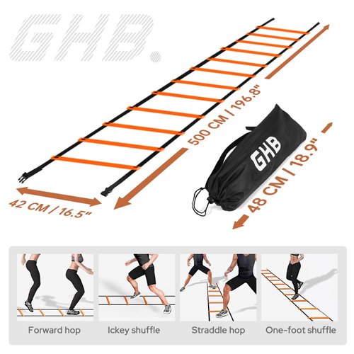 GHB Pro Agility Ladder 2 Pack Agility Training Ladder Speed 12 Rung 20ft with Carrying Bag (Orange and Green)