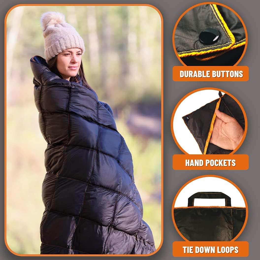 | Extra Large Double Insulated Outdoor Camping Blanket | 2X Puffy, Warm, Packable, Weatherproof, Durable, and Lightweight | Top Quilt for Hiking, Backpacking, Stadium Events, Picnic Use